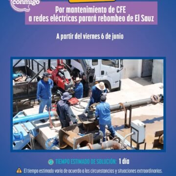 Mantenimiento en red eléctrica afectará suministro de agua en más de 100 colonias