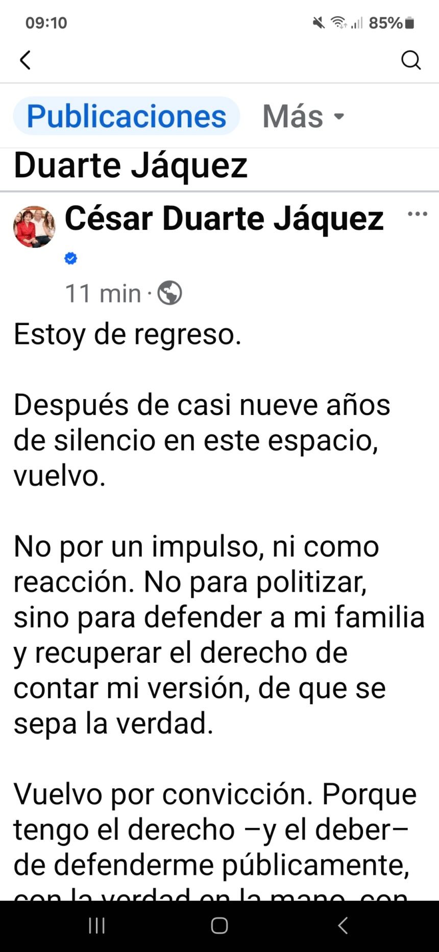 César Duarte rompe el silencio: “Es tiempo de decir la verdad”