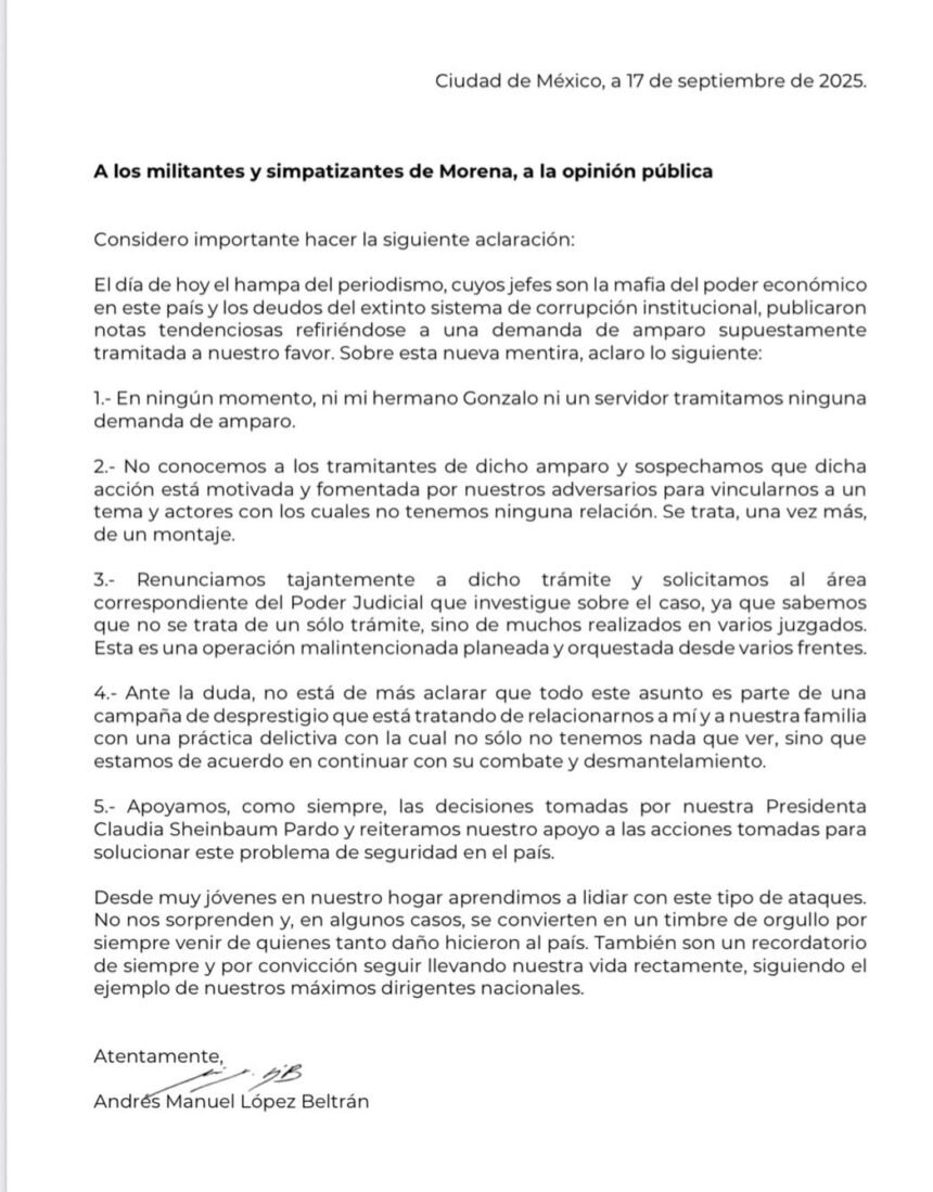 Andy López Beltrán desmiente amparo y denuncia montaje político