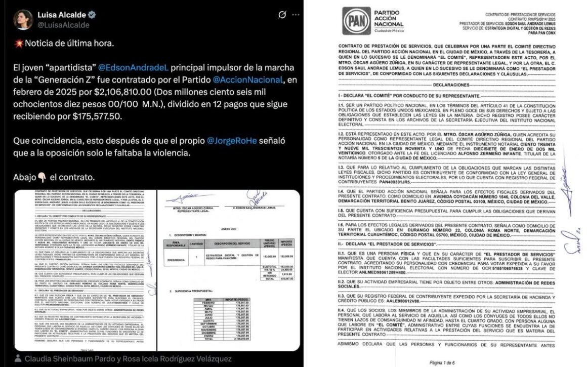 Morena exhibe contrato de 2 mdp entre el PAN y joven convocante de la marcha “Generación Z”