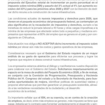 Empresarios rechazan alza del 33 % al Impuesto Sobre Nómina propuesta por el Gobierno estata