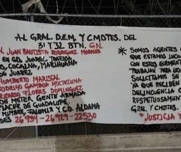 Narcomanta en Juárez acusa a mandos de la Guardia Nacional de tráfico de sicarios y cocaína