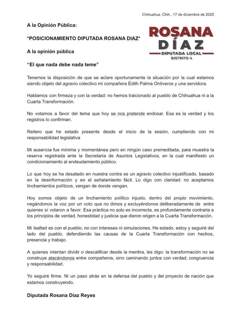 FB_IMG_1766017216309 Rosana Díaz rechaza acusaciones y niega haber votado a favor del endeudamiento