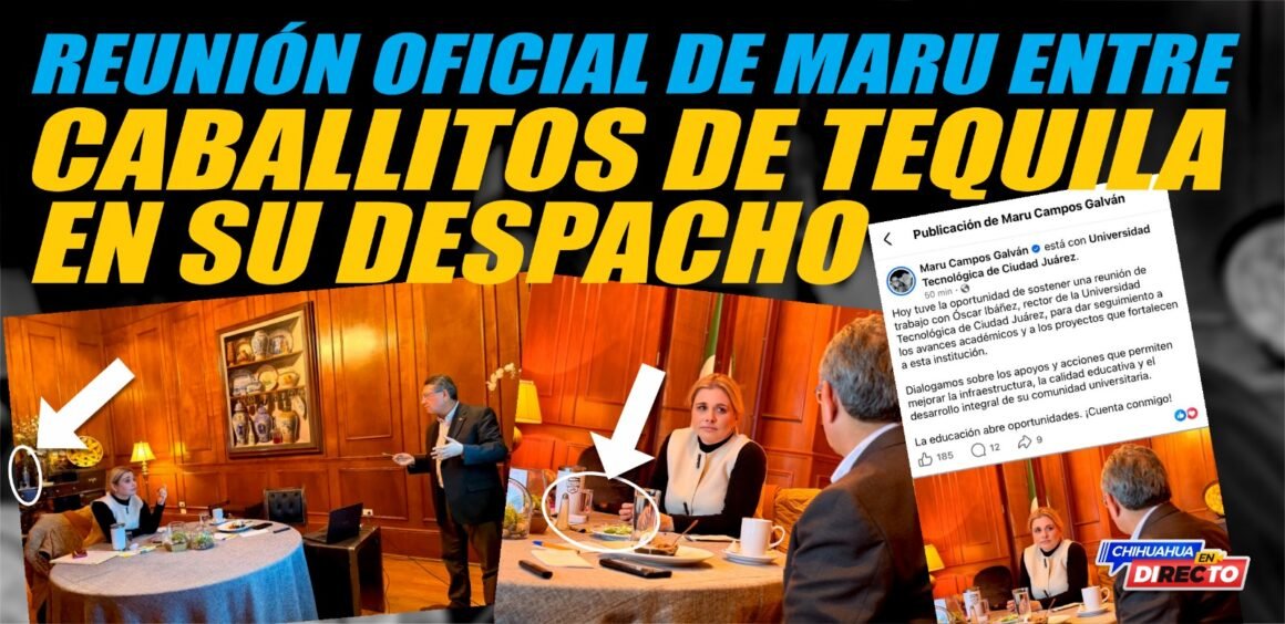 Reunión oficial de Maru deja polémica por botella de tequila en su despacho