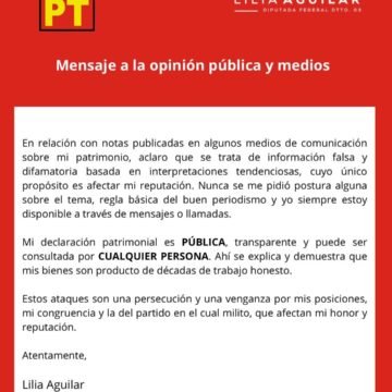 Lilia Aguilar niega irregularidades en su patrimonio y acusa campaña difamatoria