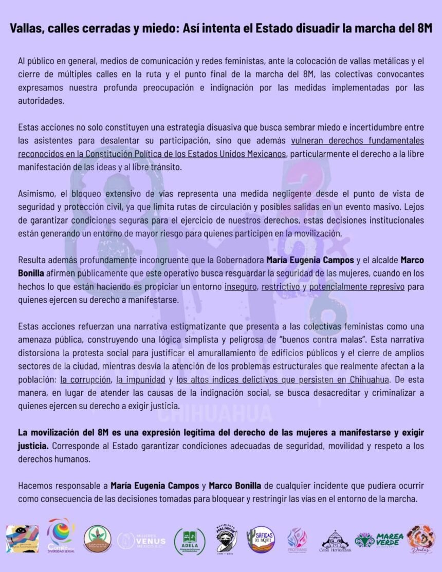 FB_IMG_1772971399300 Colectivas acusan que vallas y cierres viales buscan disuadir marcha del 8M