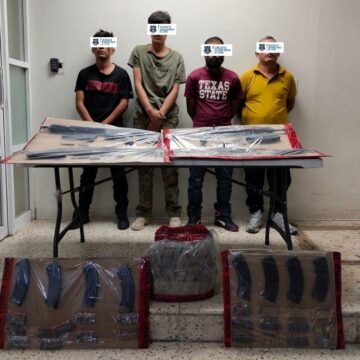 Asegura SSPE a cuatro masculinos en posesión de armas de fuego y cartuchos en el municipio de Aldama