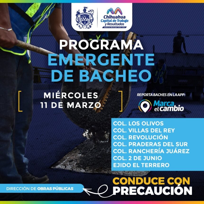 Atenderá Municipio con bacheo siete zonas este miércoles 11 de marzo