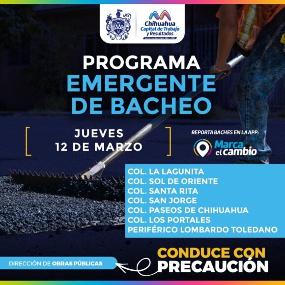 Siete zonas tendrán bacheo este jueves 12 de marzo: Municipio