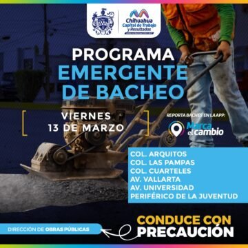 Atenderá Municipio seis zonas con bacheo este viernes 13 de marzo