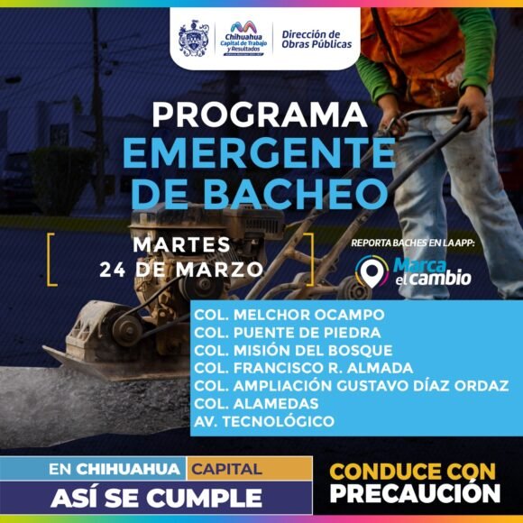 Atenderá Municipio siete zonas con bacheo este martes 24 de marzo