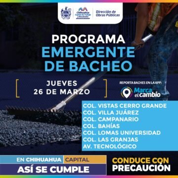 Atenderá Municipio siete zonas con bacheo este jueves 26 de marzo