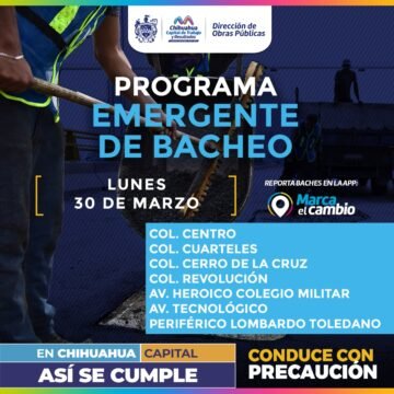Atenderá Municipio siete zonas con bacheo este lunes 30 de marzo