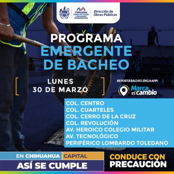 Atenderá Municipio siete zonas con bacheo este lunes 30 de marzo