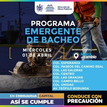 Atenderá Municipio ocho zonas con bacheo este miércoles 1 de abril