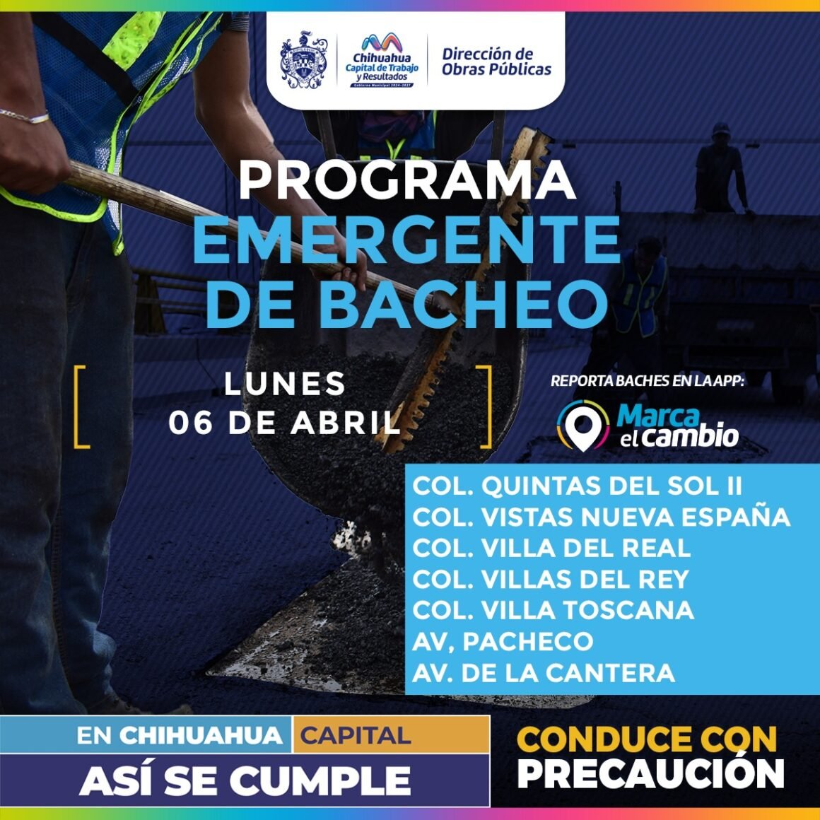 Siete zonas tendrás bacheo este lunes 6 de abril: Municipio