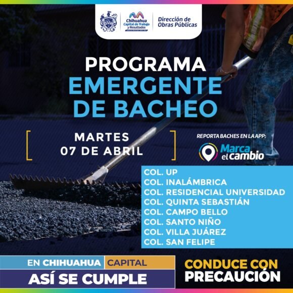 Atenderá Municipio ocho zonas con bacheo este martes 7 de abril