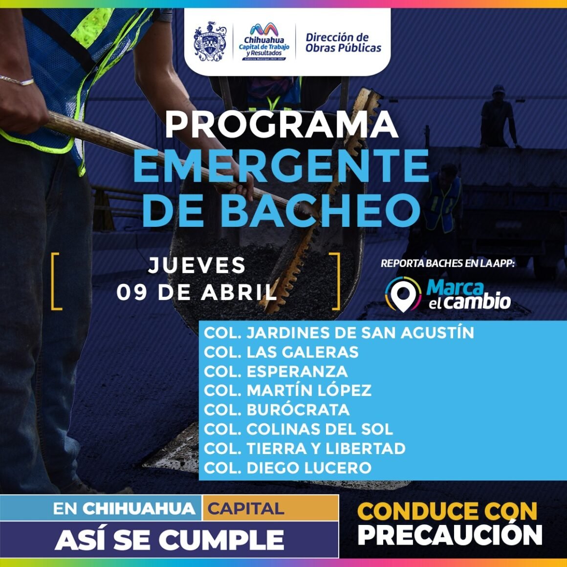 Atenderá Municipio con bacheo ocho zonas este jueves 9 de abril