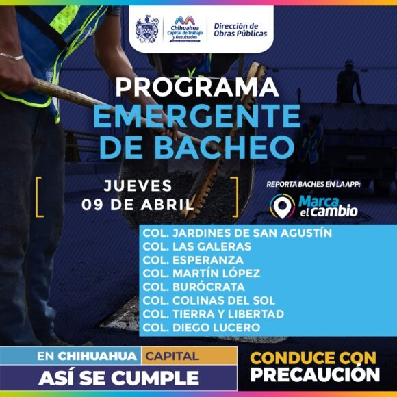 Atenderá Municipio con bacheo ocho zonas este jueves 9 de abril