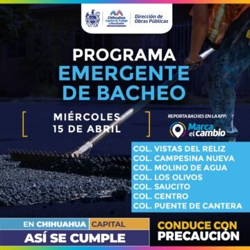 Atenderá Municipio siete zonas con bacheo este miércoles 15 de abril