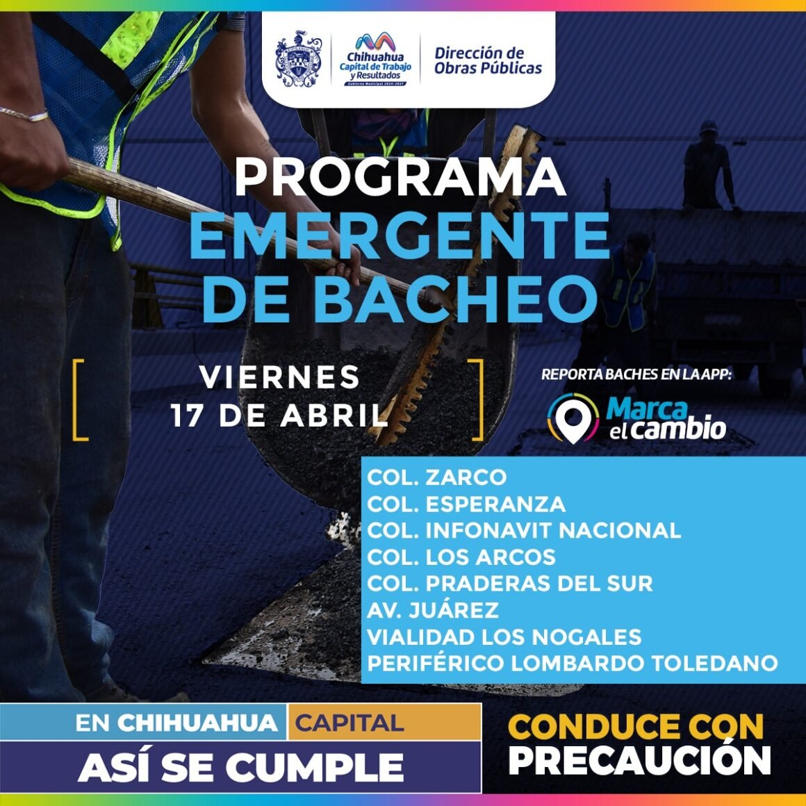 Atenderá Municipio ocho zonas con bacheo este viernes 17 de abril