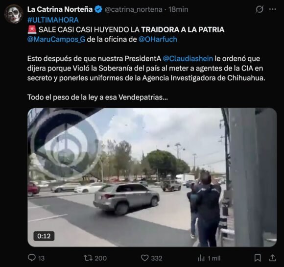 Maru Campos se vuelve tendencia nacional con hashtag “Traidora a la patria” por caso de la CIA