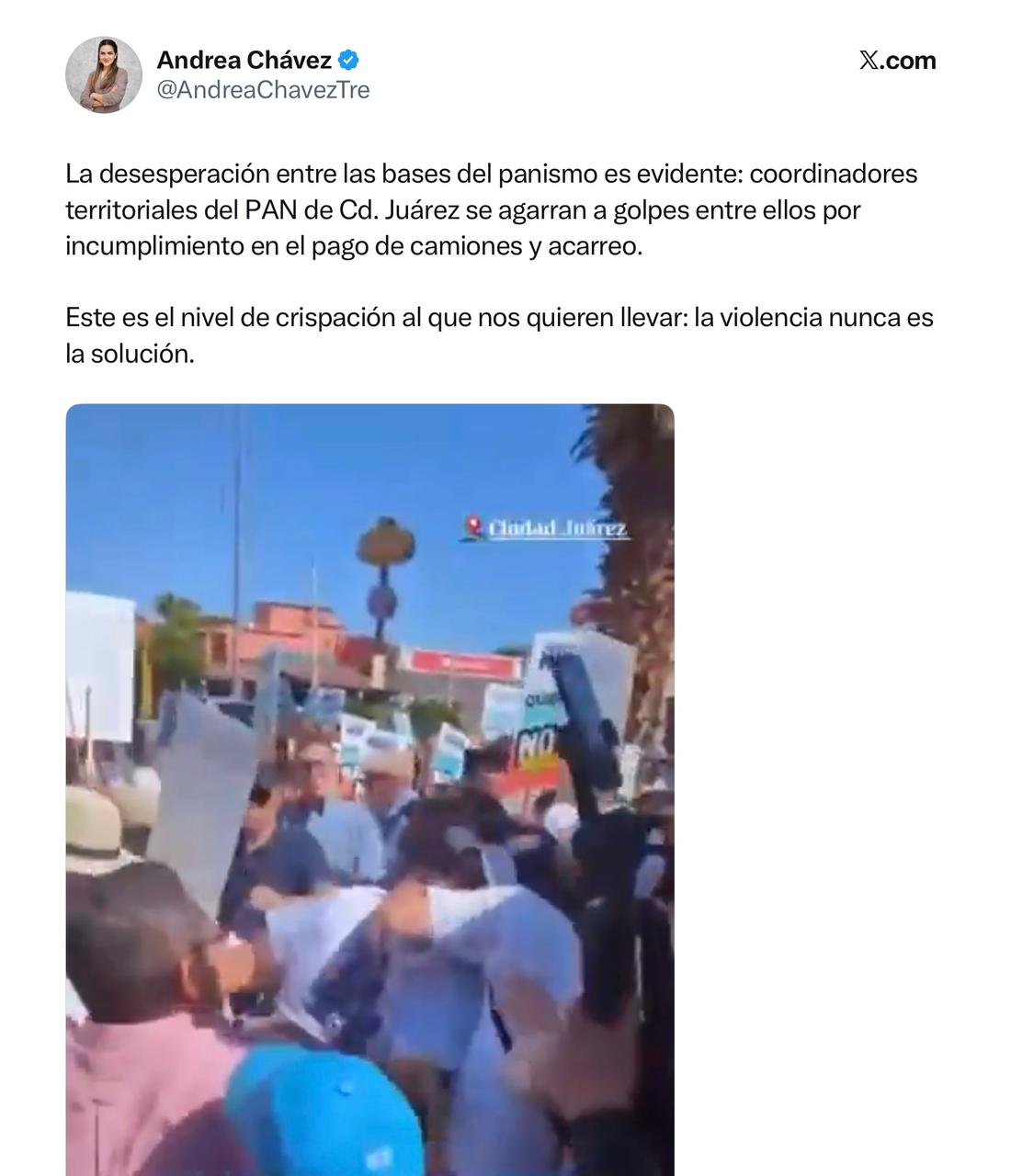 IMG-20260527-WA0000 Andrea Chávez asegura que coordinadores del PAN en Juárez se enfrentaron por pagos de acarreo