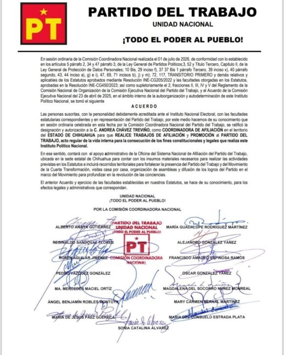 IMG-20260714-WA0060 Ni simulaciones ni transfuguismo: el PT ratifica alianza inquebrantable con Morena y respalda a Andrea Chávez en Chihuahua