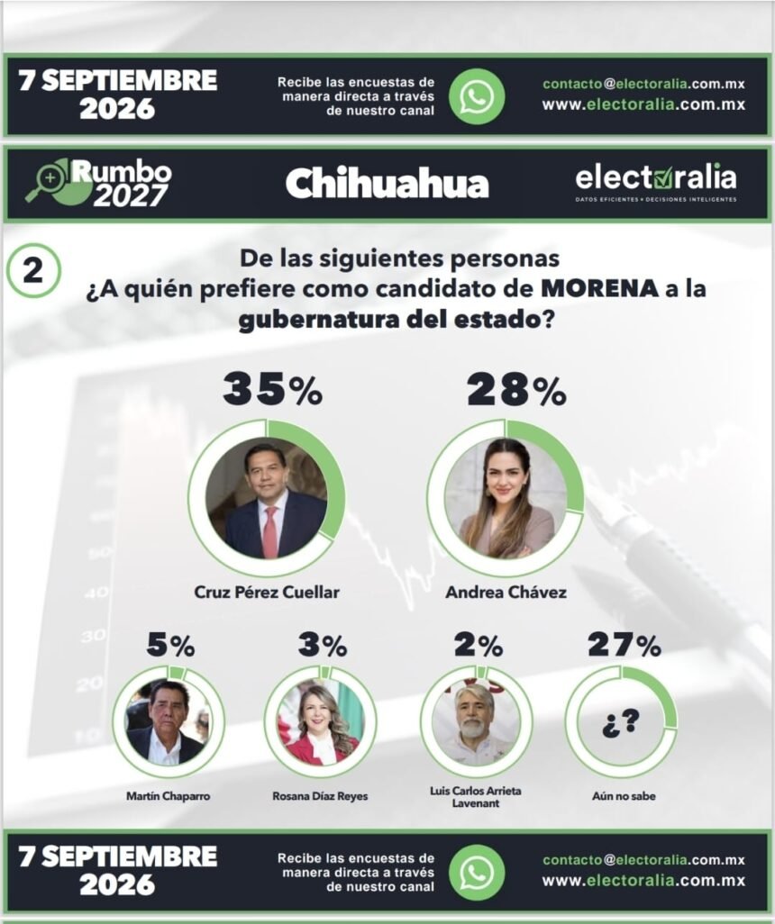 Cruz Pérez Cuéllar encabeza las preferencias de Morena en encuesta de Electoralia