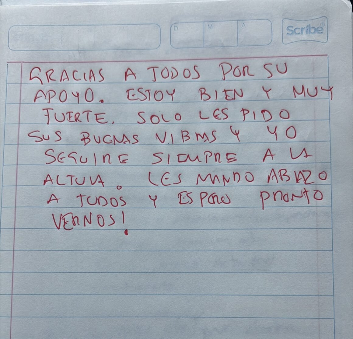 Estoy bien y muy fuerte”: César Jáuregui envía mensaje de puño y letra a quienes lo apoyan
